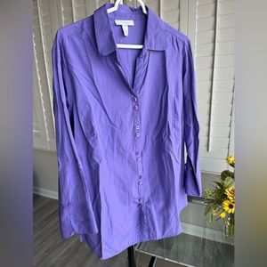DRESSBARN Purple V-neck Double Button Down Blouse with Collar Size 18/20W